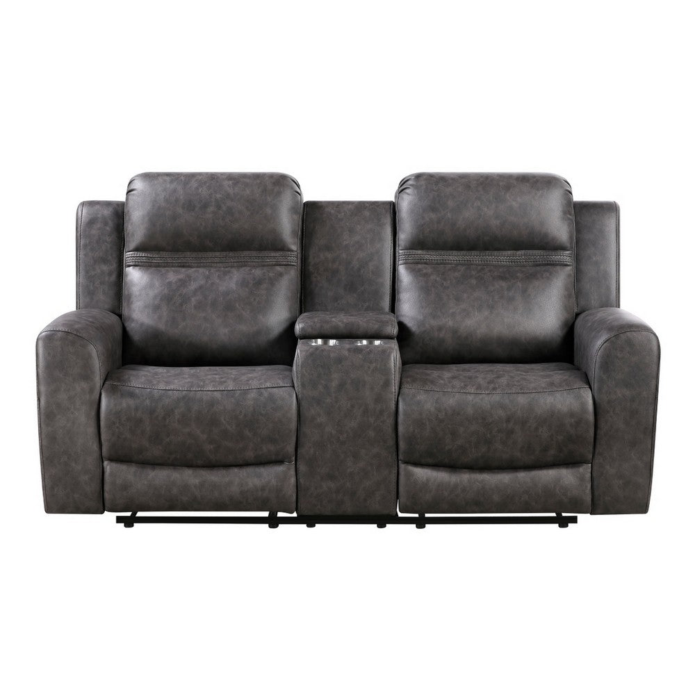 Berty Double Reclining Loveseat | Console and Cup Holders | Gray Fabric