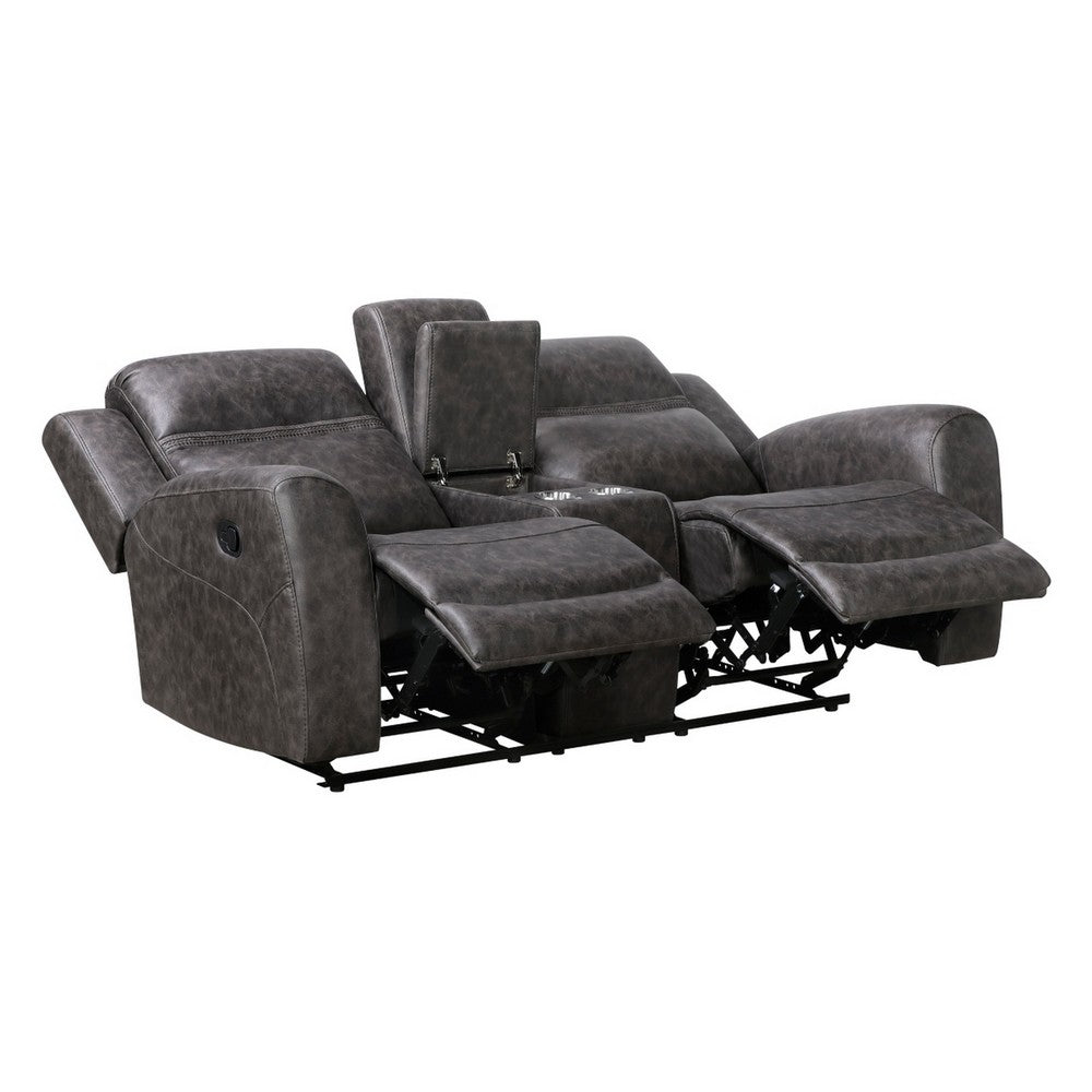 Berty Double Reclining Loveseat | Console and Cup Holders | Gray Fabric