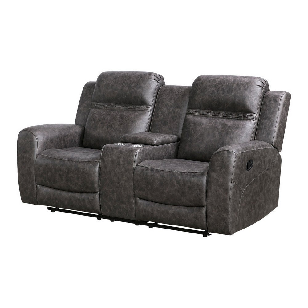 Berty Double Reclining Loveseat | Console and Cup Holders | Gray Fabric