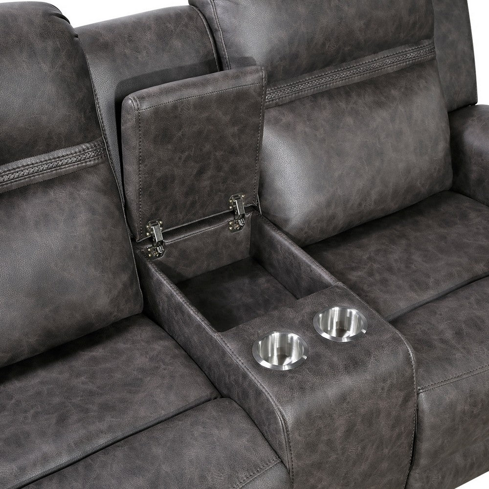 Berty Double Reclining Loveseat | Console and Cup Holders | Gray Fabric
