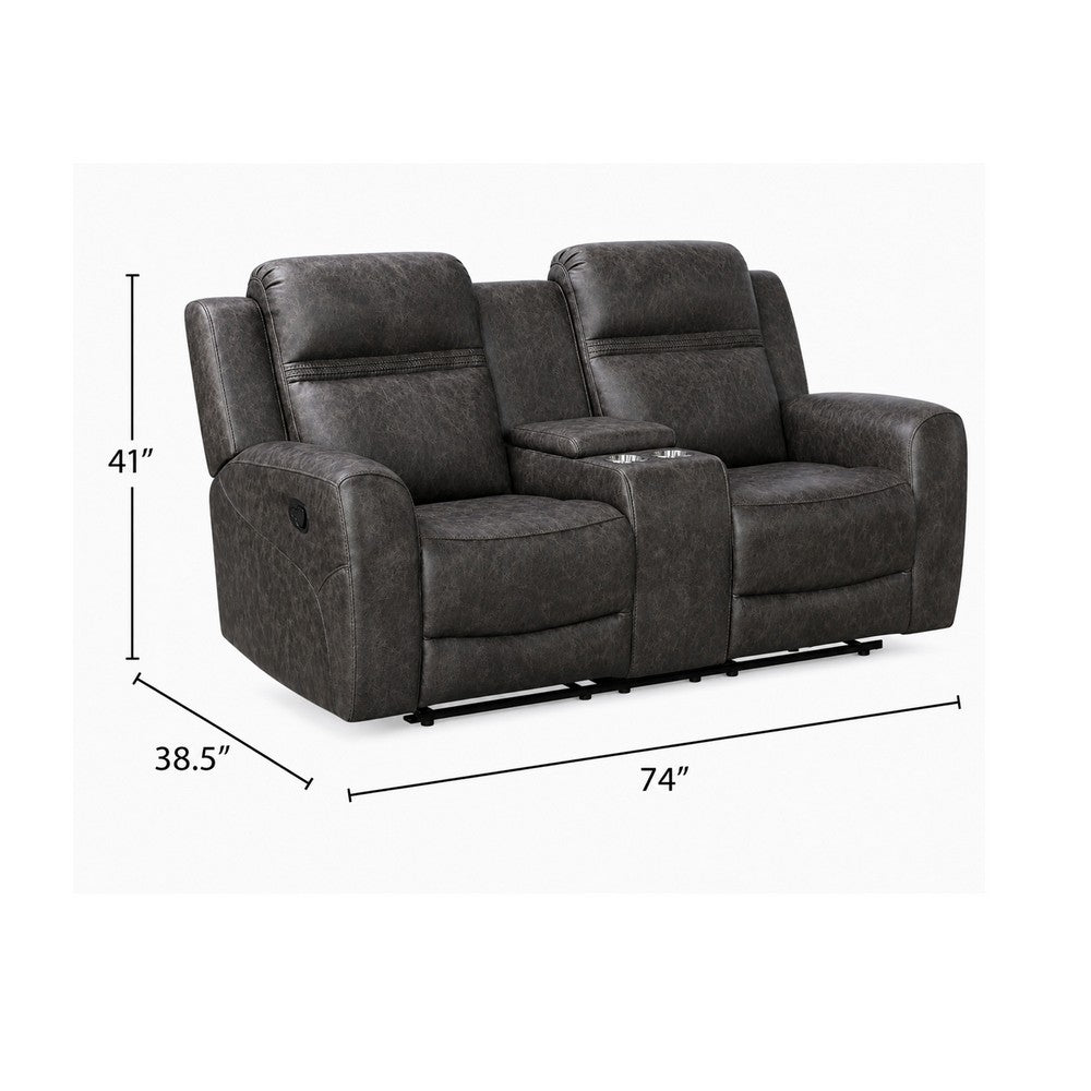 Berty Double Reclining Loveseat | Console and Cup Holders | Gray Fabric