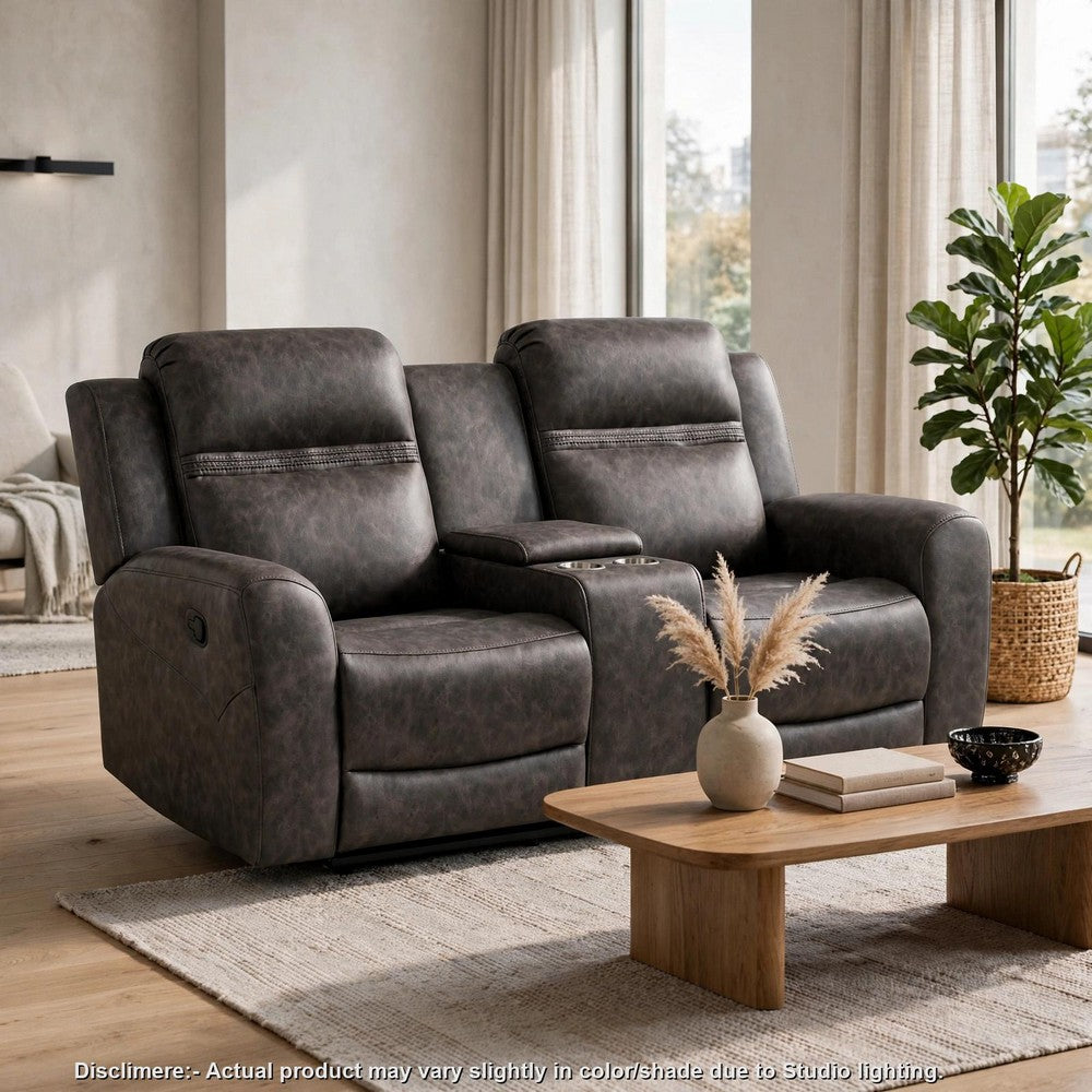 Berty Double Reclining Loveseat | Console and Cup Holders | Gray Fabric