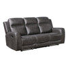 Berty Double Reclining Sofa | Tab Pull | Metal Frame | Gray Microfiber
