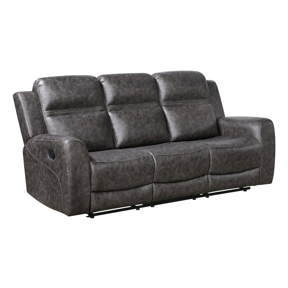 Berty Double Reclining Sofa | Tab Pull | Metal Frame | Gray Microfiber