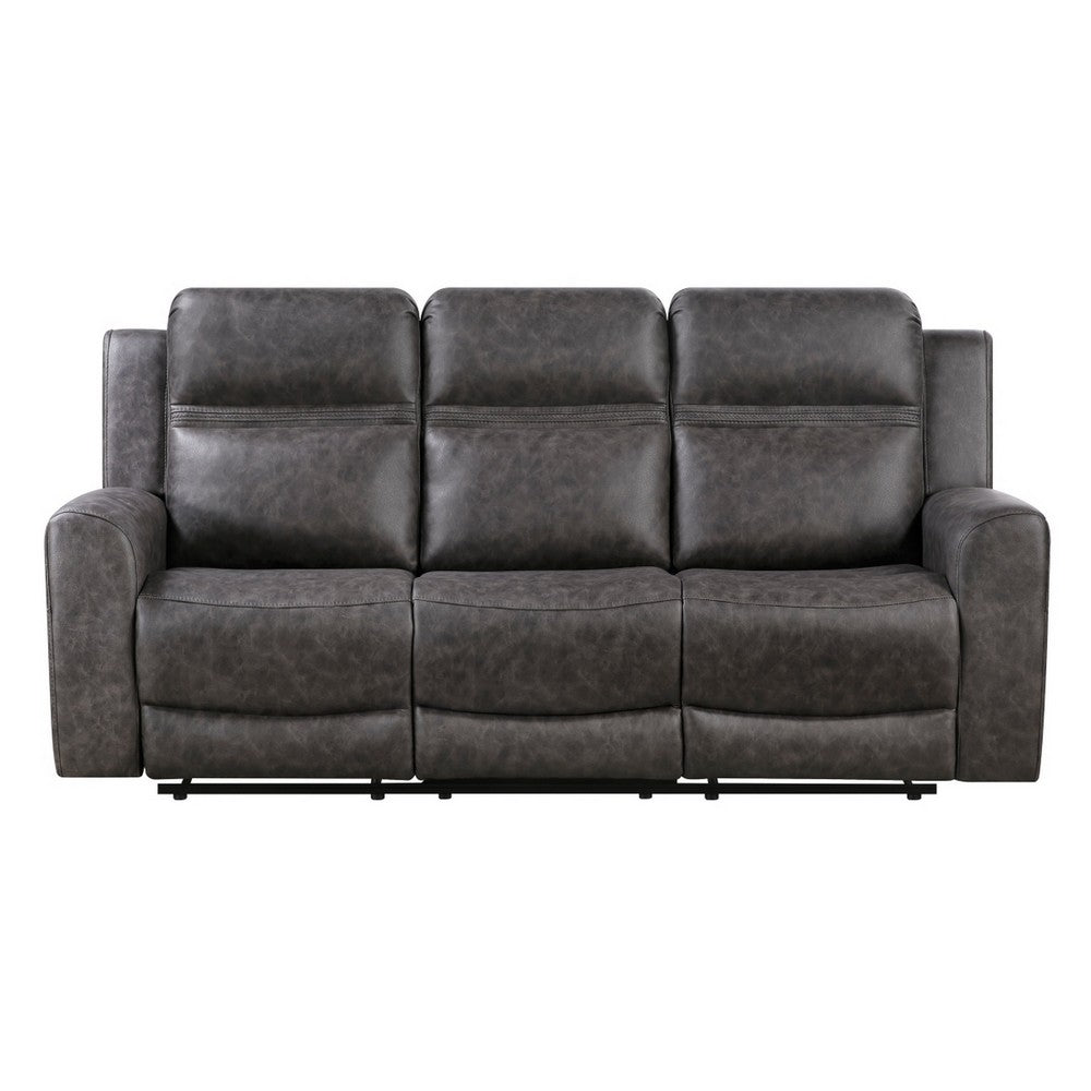 Berty Double Reclining Sofa | Tab Pull | Metal Frame | Gray Microfiber