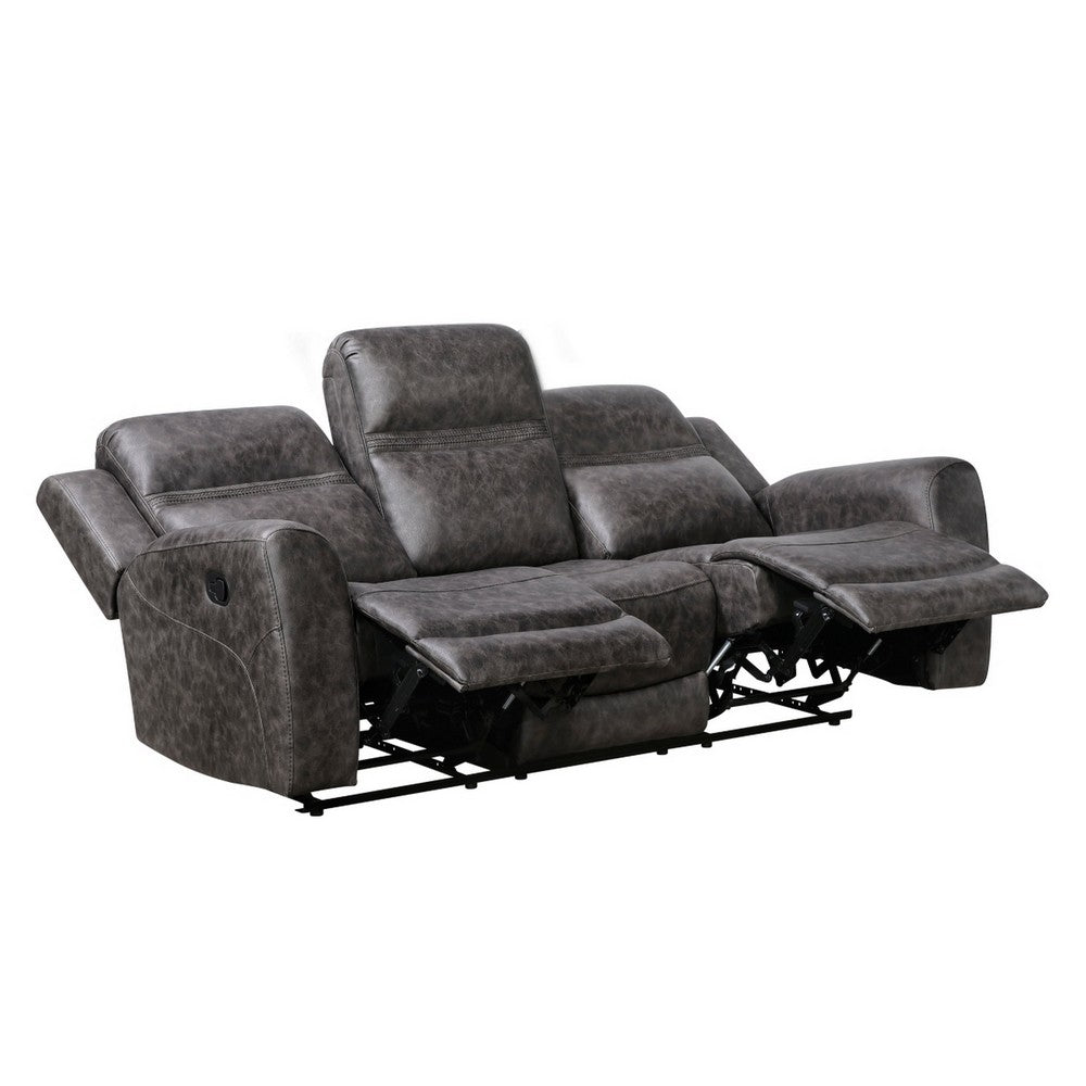 Berty Double Reclining Sofa | Tab Pull | Metal Frame | Gray Microfiber