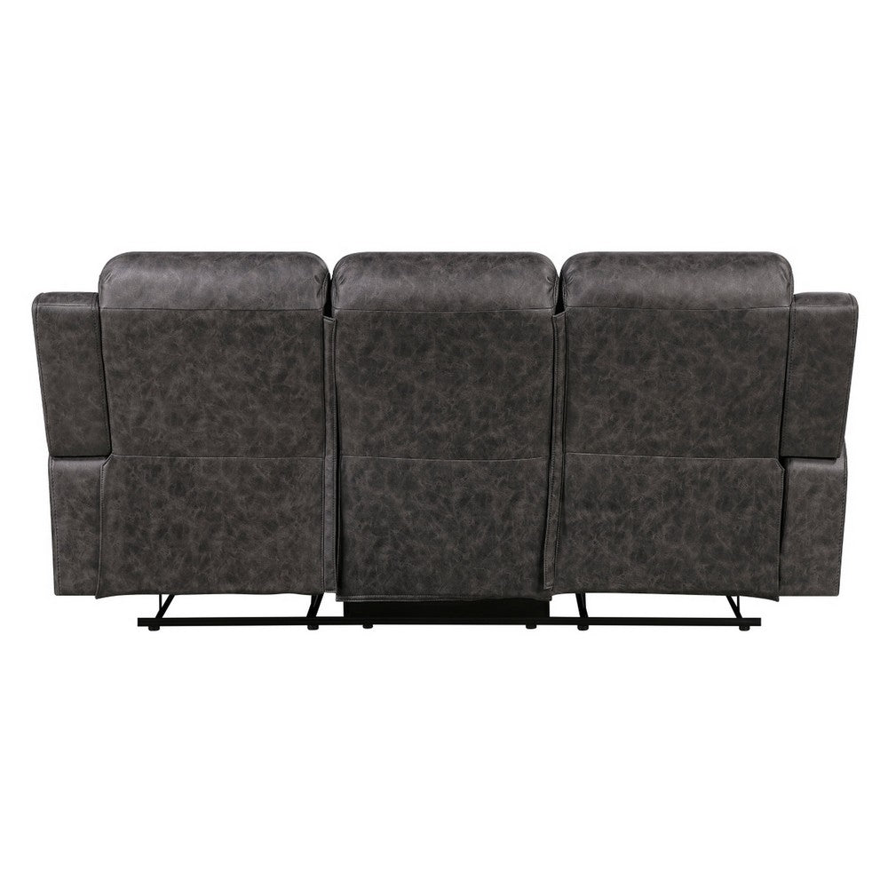 Berty Double Reclining Sofa | Tab Pull | Metal Frame | Gray Microfiber