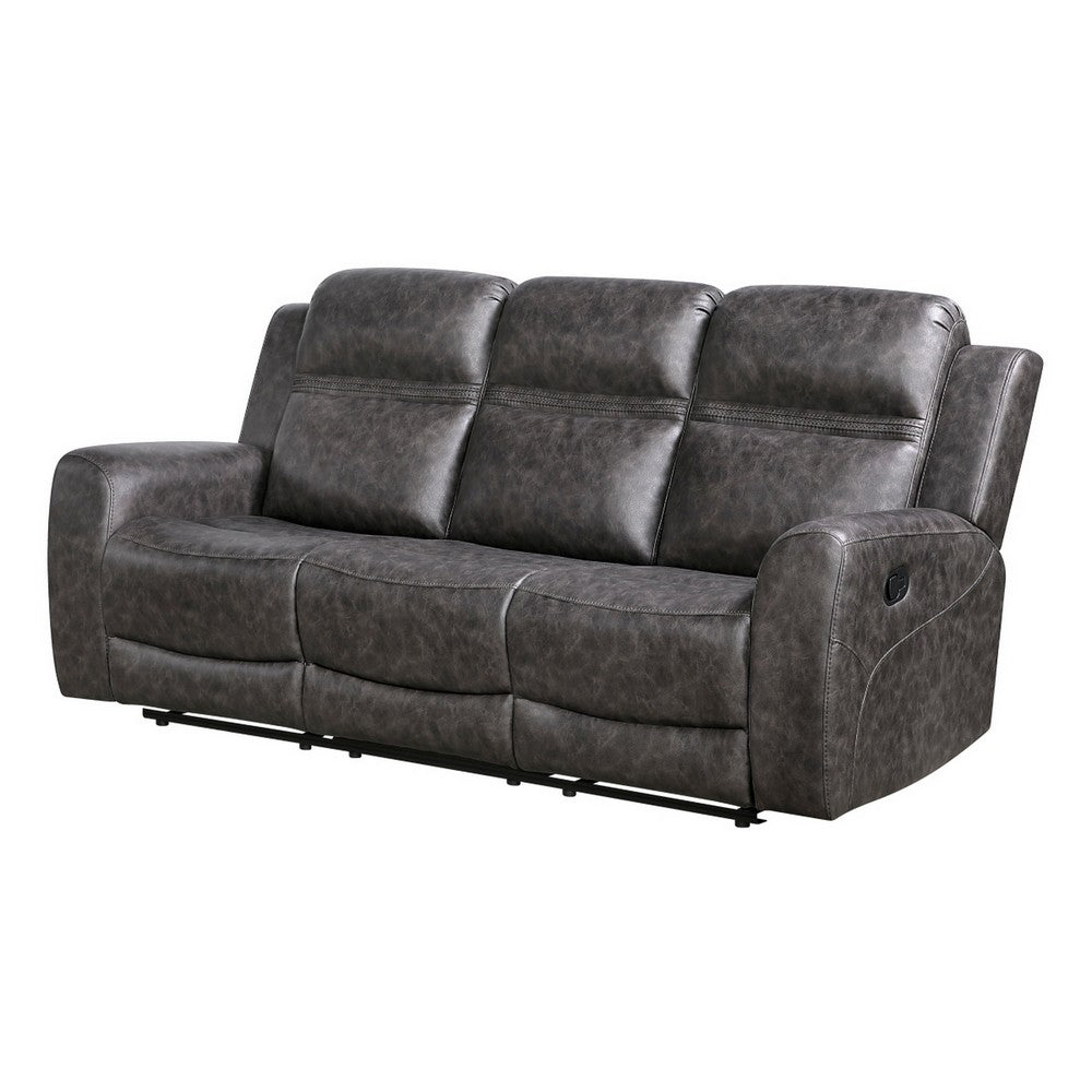 Berty Double Reclining Sofa | Tab Pull | Metal Frame | Gray Microfiber