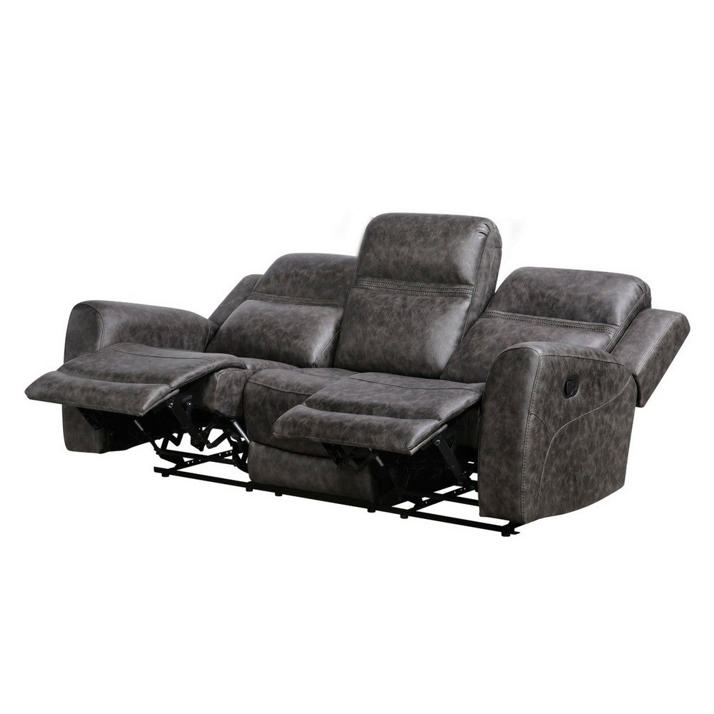 Berty Double Reclining Sofa | Tab Pull | Metal Frame | Gray Microfiber