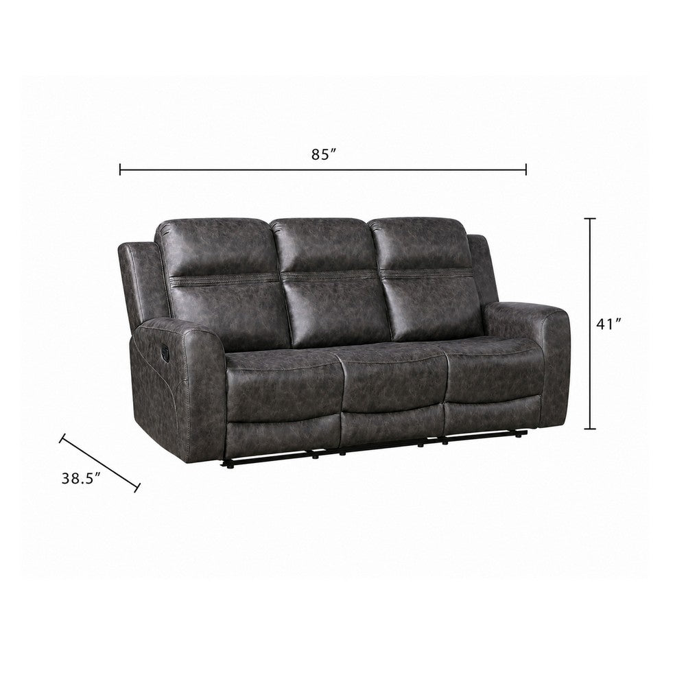 Berty Double Reclining Sofa | Tab Pull | Metal Frame | Gray Microfiber