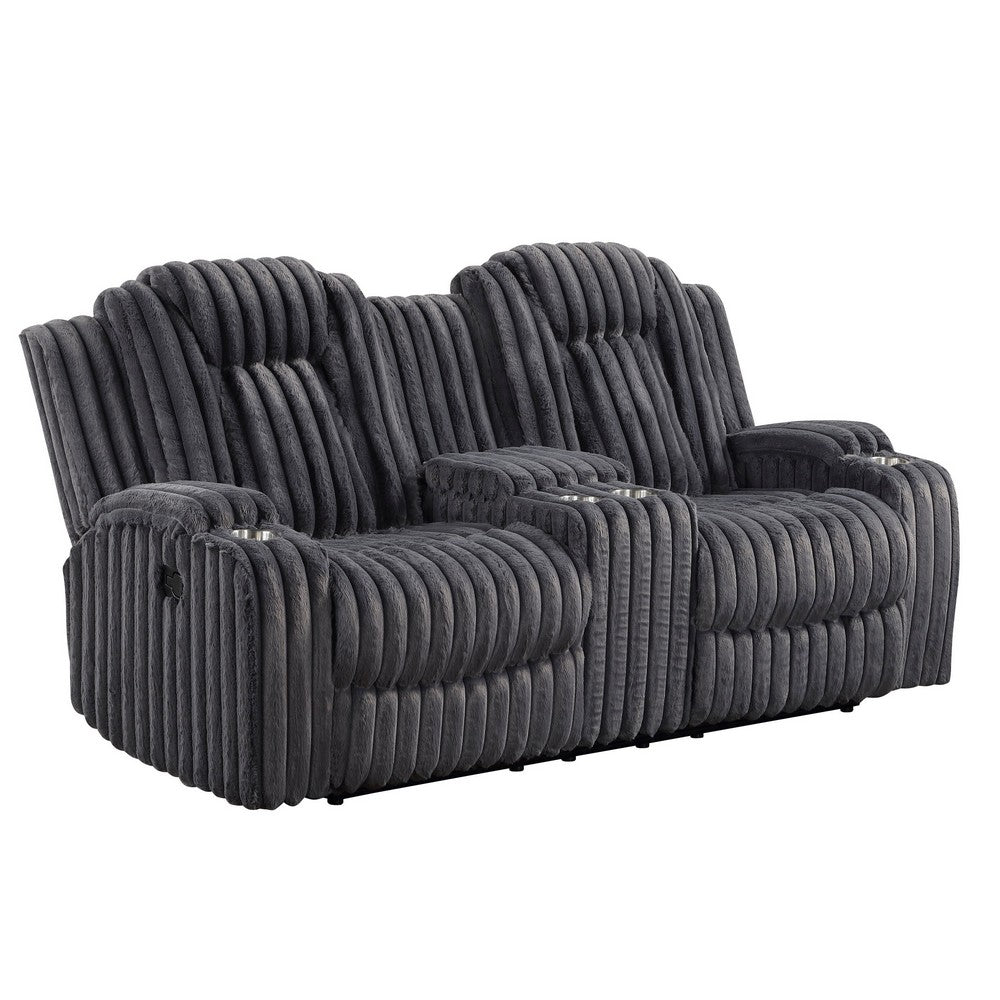 Phil Reclining Loveseat | Console and Cup Holders | Dark Gray Corduroy