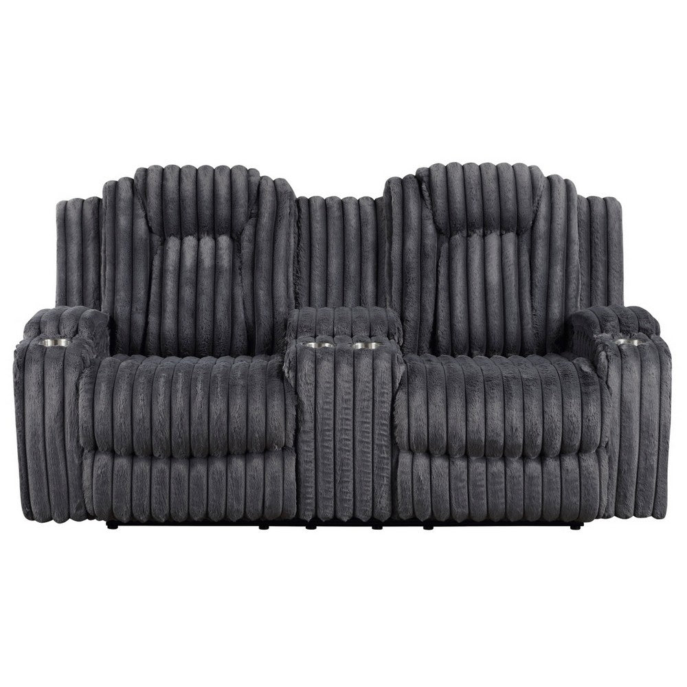 Phil Reclining Loveseat | Console and Cup Holders | Dark Gray Corduroy
