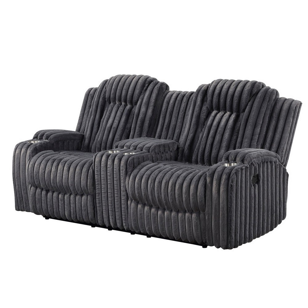Phil Reclining Loveseat | Console and Cup Holders | Dark Gray Corduroy