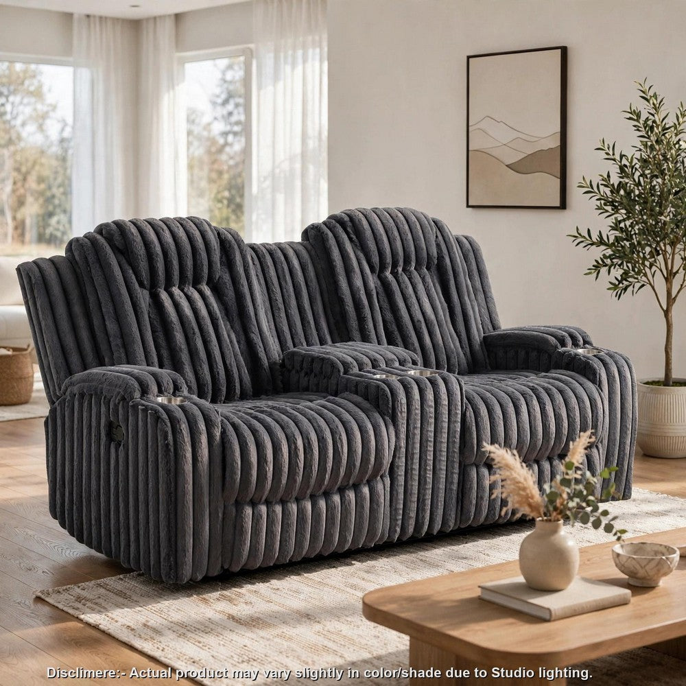Phil Reclining Loveseat | Console and Cup Holders | Dark Gray Corduroy