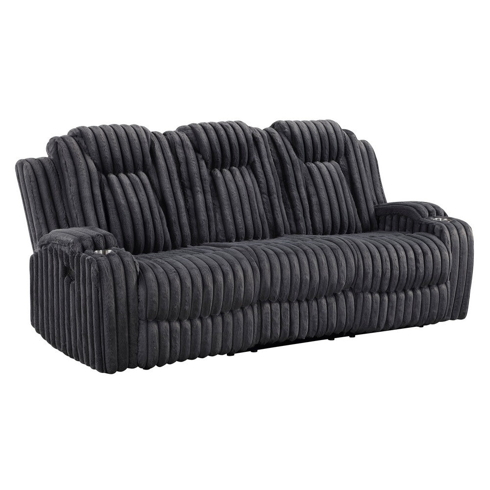 Phil Reclining Sofa with Tab Pull | Cup Holders | Dark Gray Corduroy