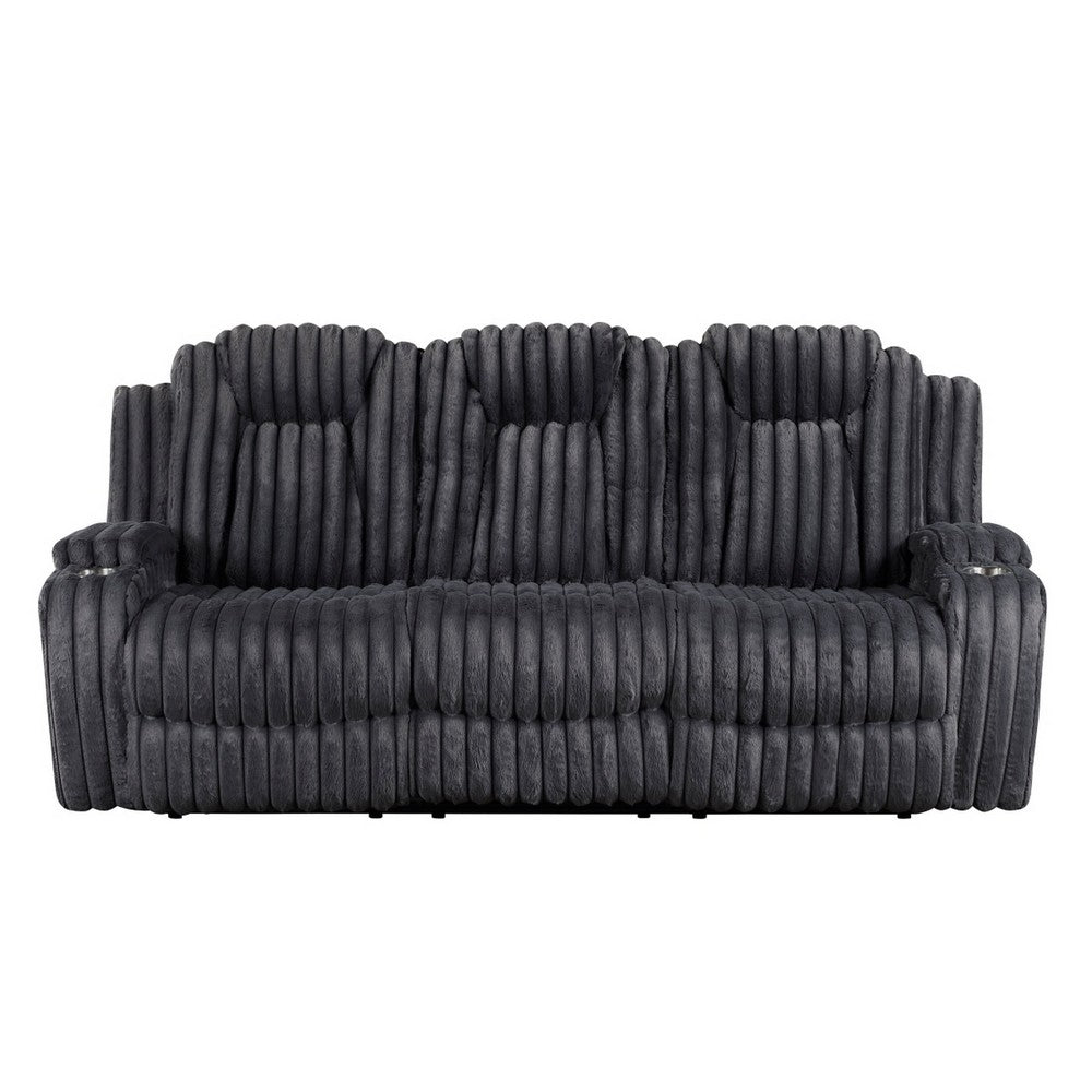 Phil Reclining Sofa with Tab Pull | Cup Holders | Dark Gray Corduroy