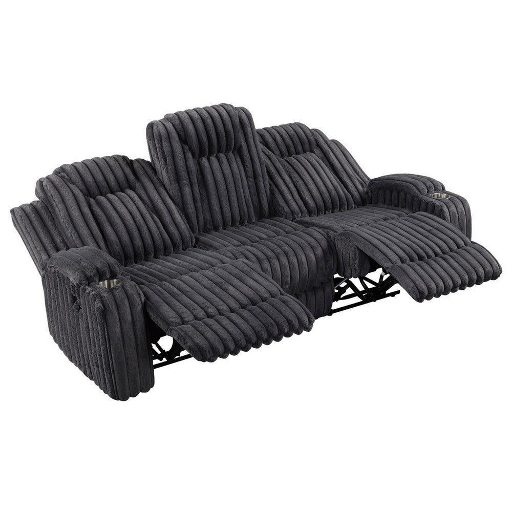 Phil Reclining Sofa with Tab Pull | Cup Holders | Dark Gray Corduroy