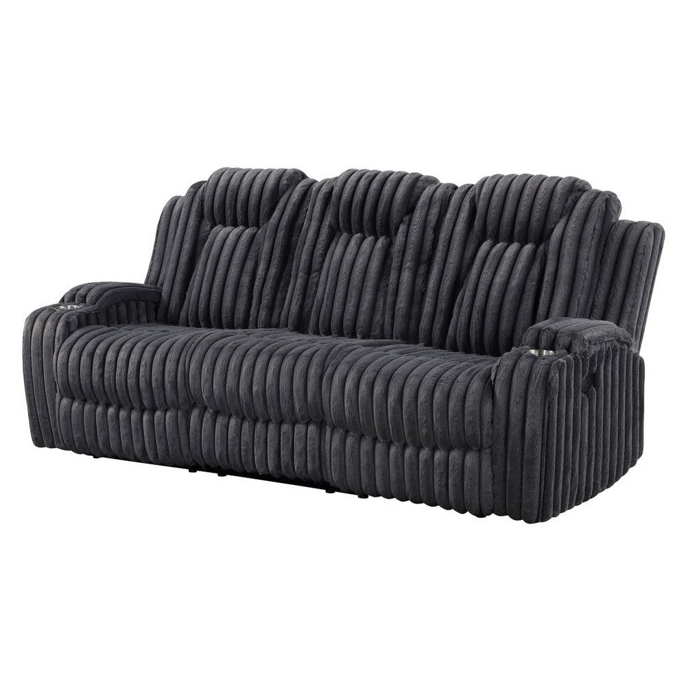 Phil Reclining Sofa with Tab Pull | Cup Holders | Dark Gray Corduroy