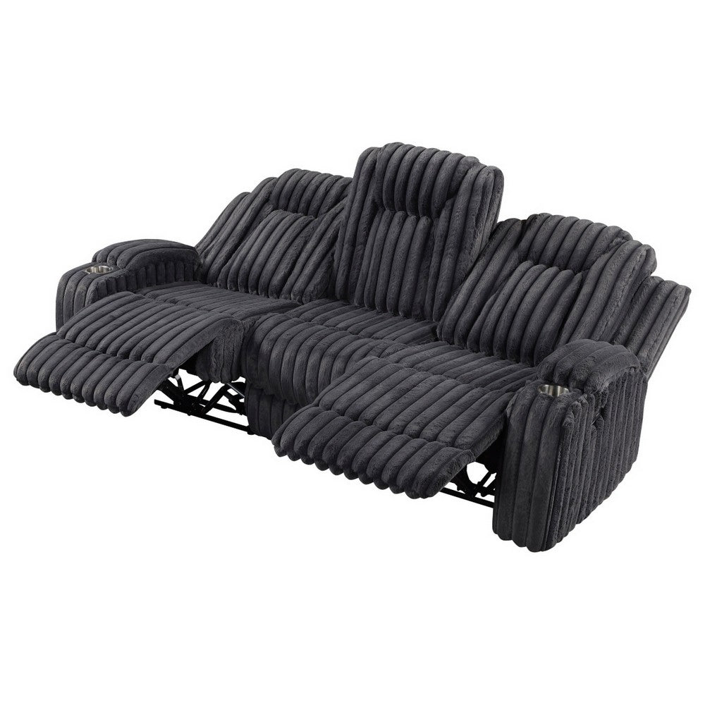 Phil Reclining Sofa with Tab Pull | Cup Holders | Dark Gray Corduroy