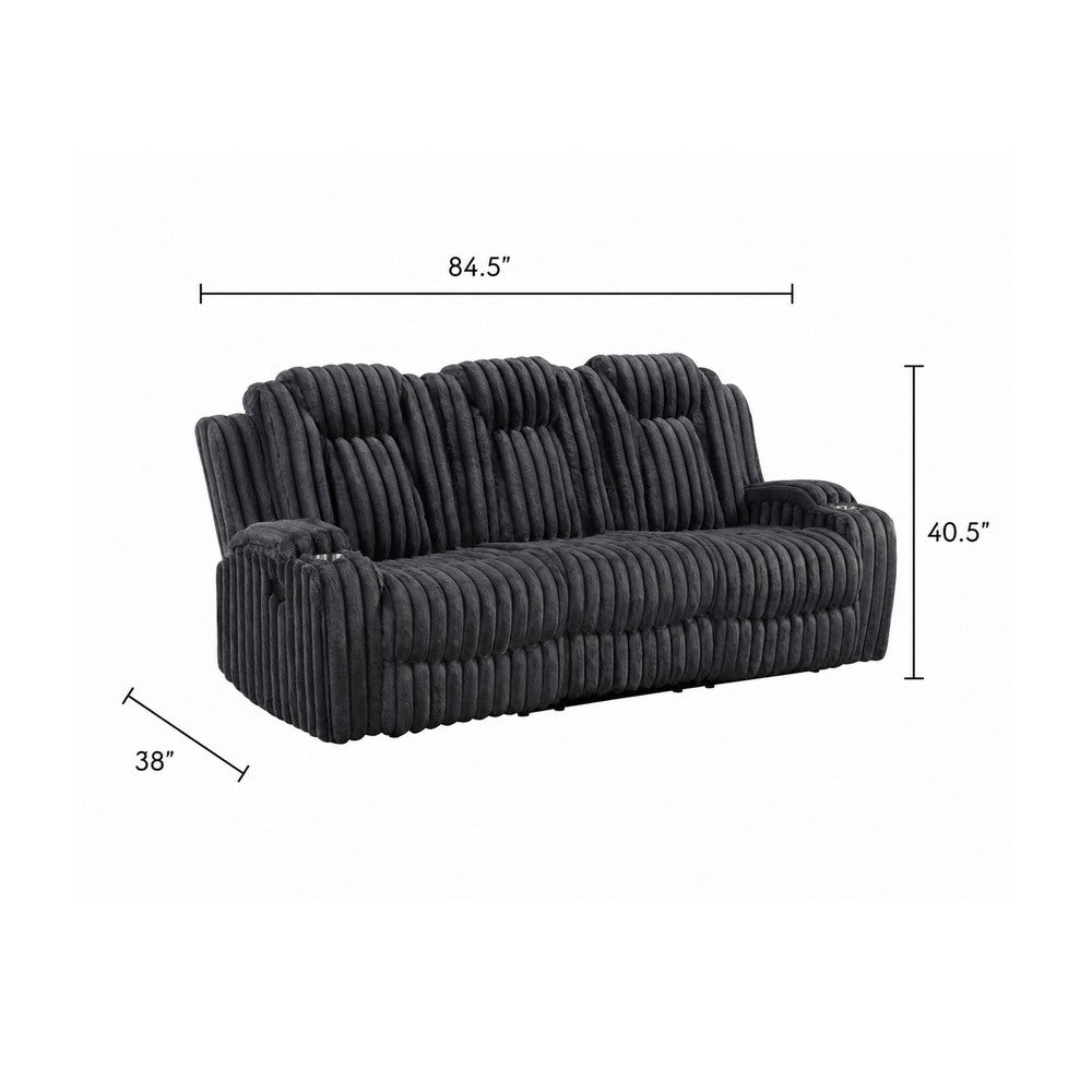 Phil Reclining Sofa with Tab Pull | Cup Holders | Dark Gray Corduroy