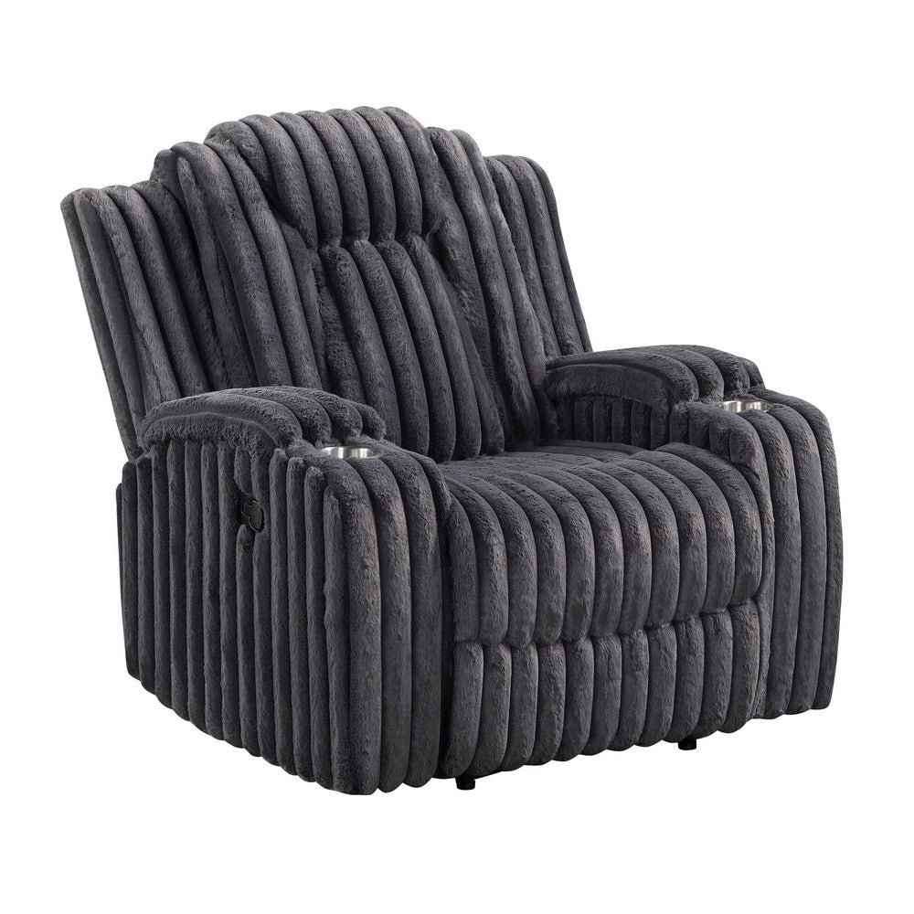 Phil Tab-Pull Recliner Chair with Cup Holders | Dark Gray Corduroy