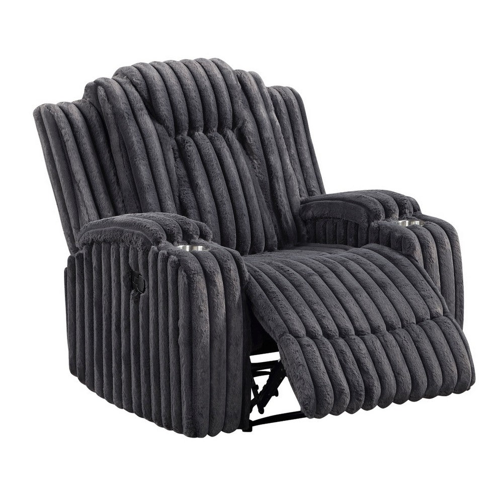 Phil Tab-Pull Recliner Chair with Cup Holders | Dark Gray Corduroy