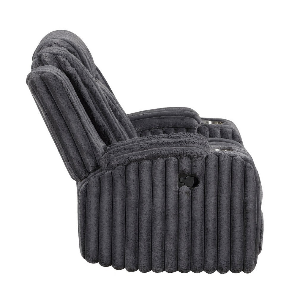 Phil Tab-Pull Recliner Chair with Cup Holders | Dark Gray Corduroy