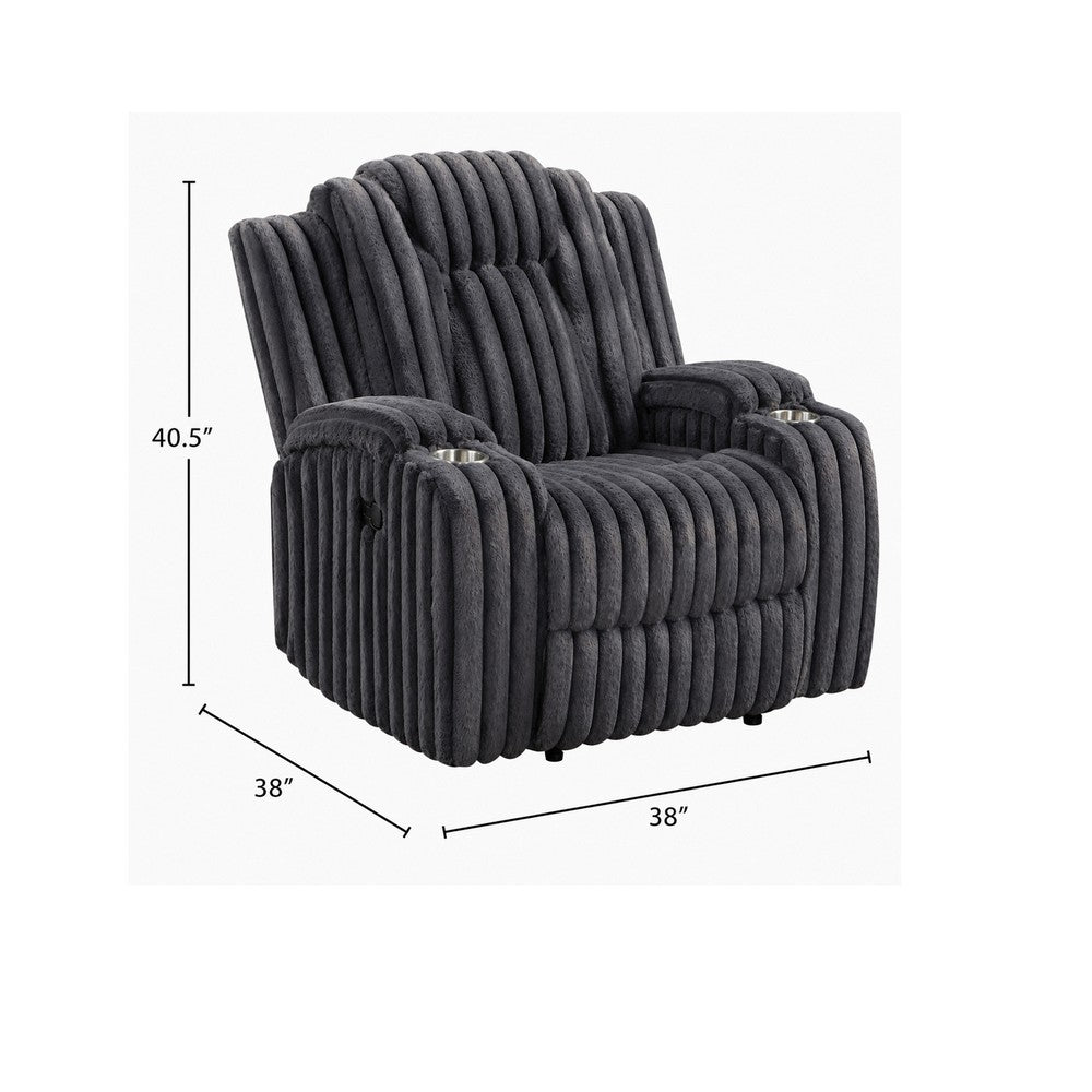 Phil Tab-Pull Recliner Chair with Cup Holders | Dark Gray Corduroy
