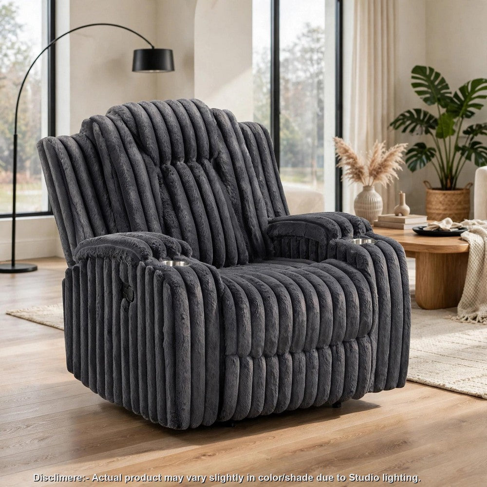 Phil Tab-Pull Recliner Chair with Cup Holders | Dark Gray Corduroy