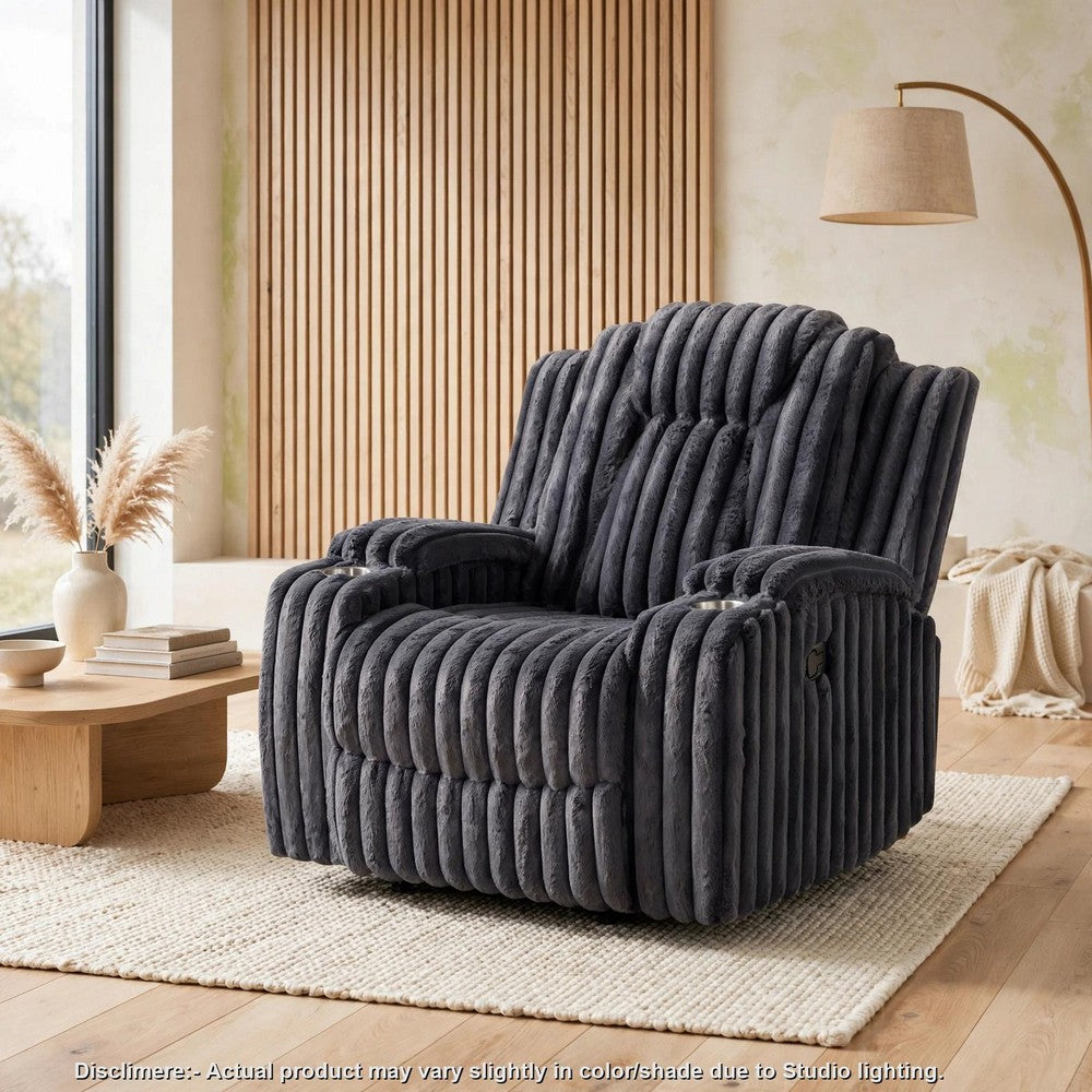 Phil Tab-Pull Recliner Chair with Cup Holders | Dark Gray Corduroy