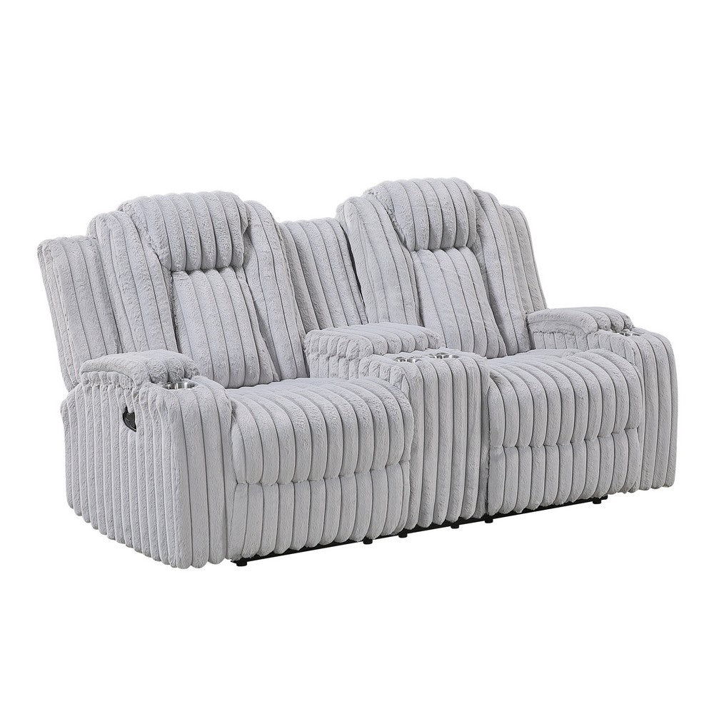 Phil Reclining Loveseat | Console and Cup Holders | Light Gray Corduroy