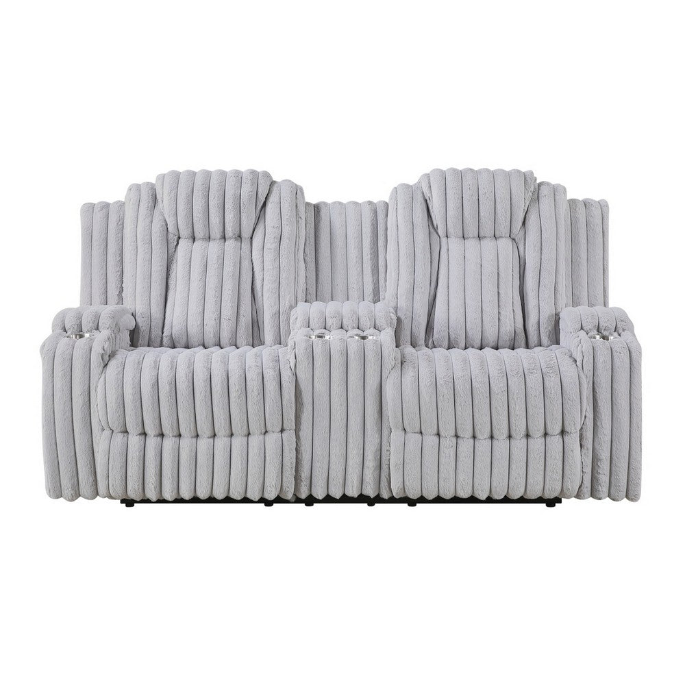 Phil Reclining Loveseat | Console and Cup Holders | Light Gray Corduroy