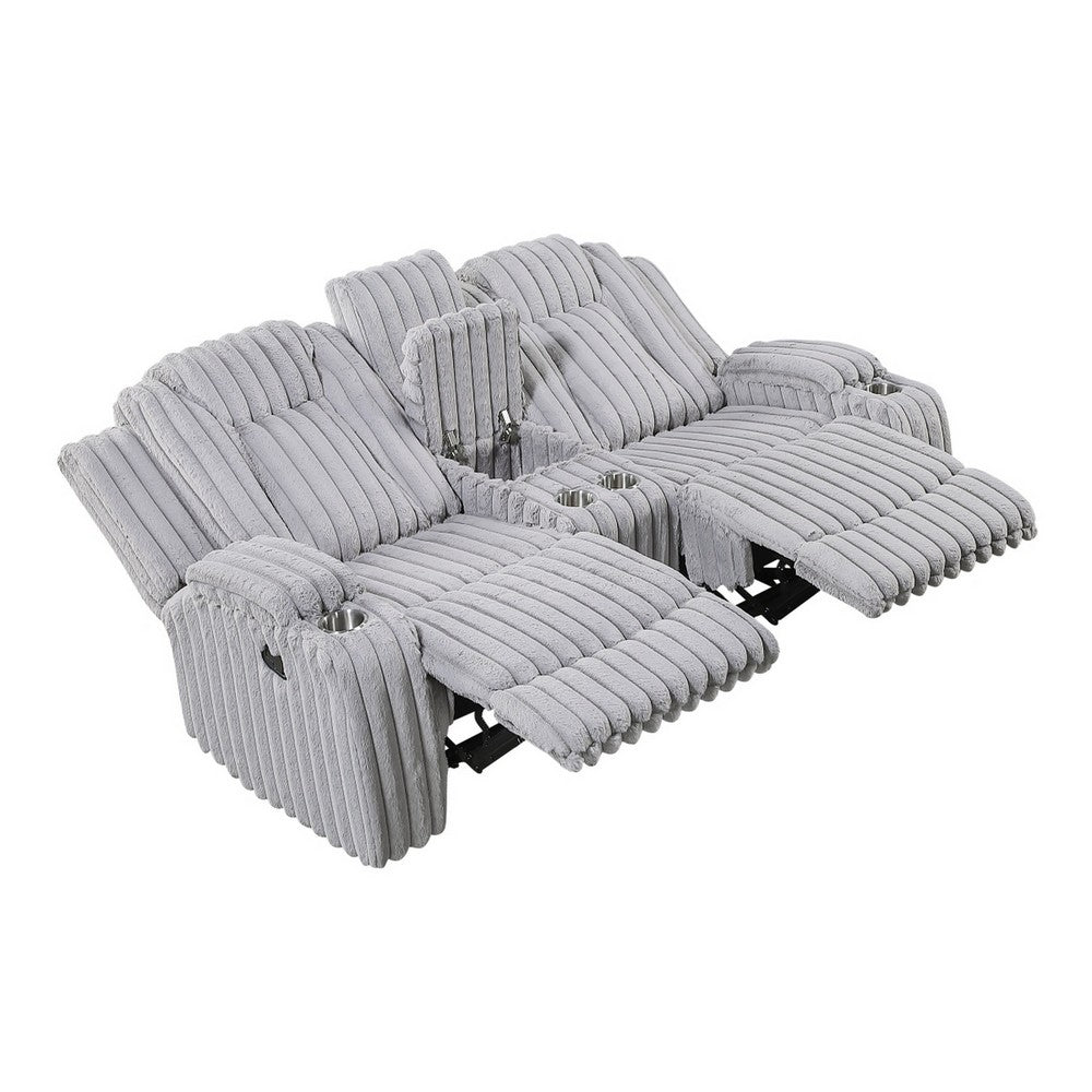 Phil Reclining Loveseat | Console and Cup Holders | Light Gray Corduroy