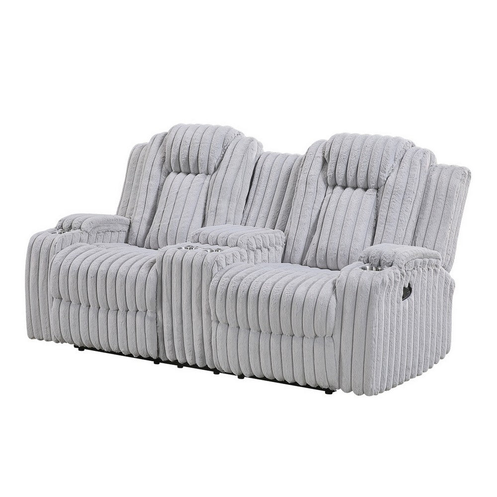 Phil Reclining Loveseat | Console and Cup Holders | Light Gray Corduroy