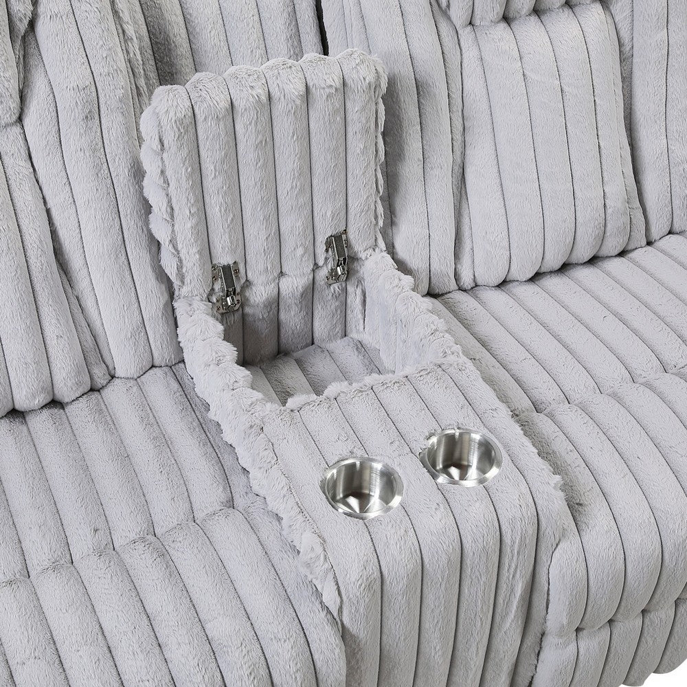 Phil Reclining Loveseat | Console and Cup Holders | Light Gray Corduroy