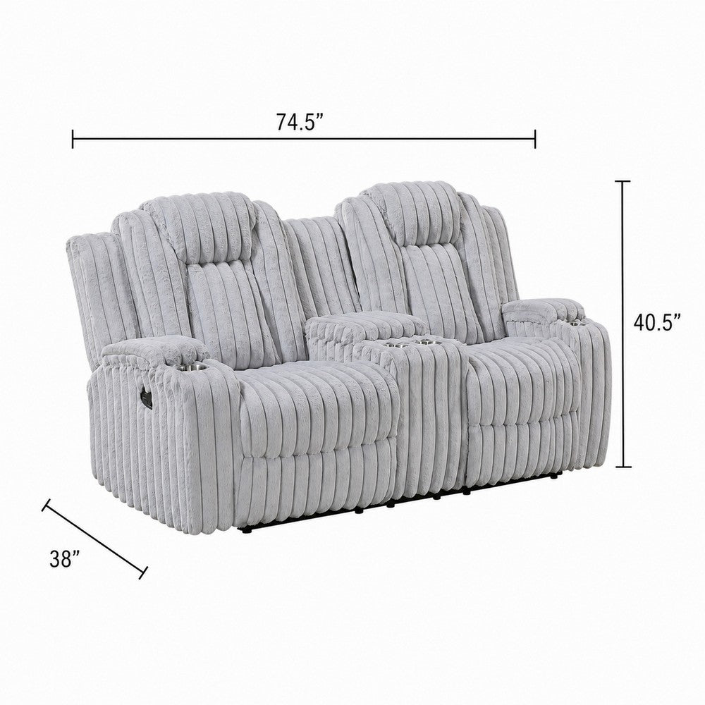 Phil Reclining Loveseat | Console and Cup Holders | Light Gray Corduroy
