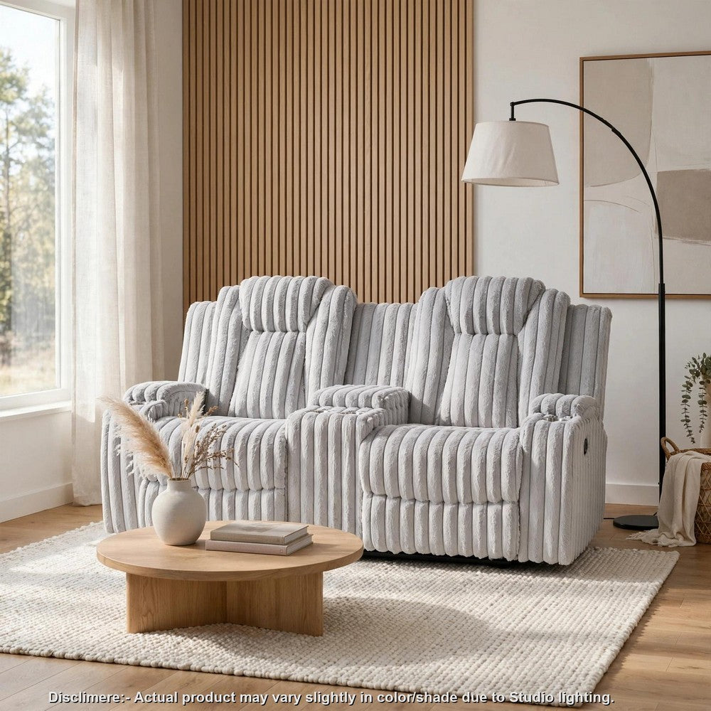 Phil Reclining Loveseat | Console and Cup Holders | Light Gray Corduroy
