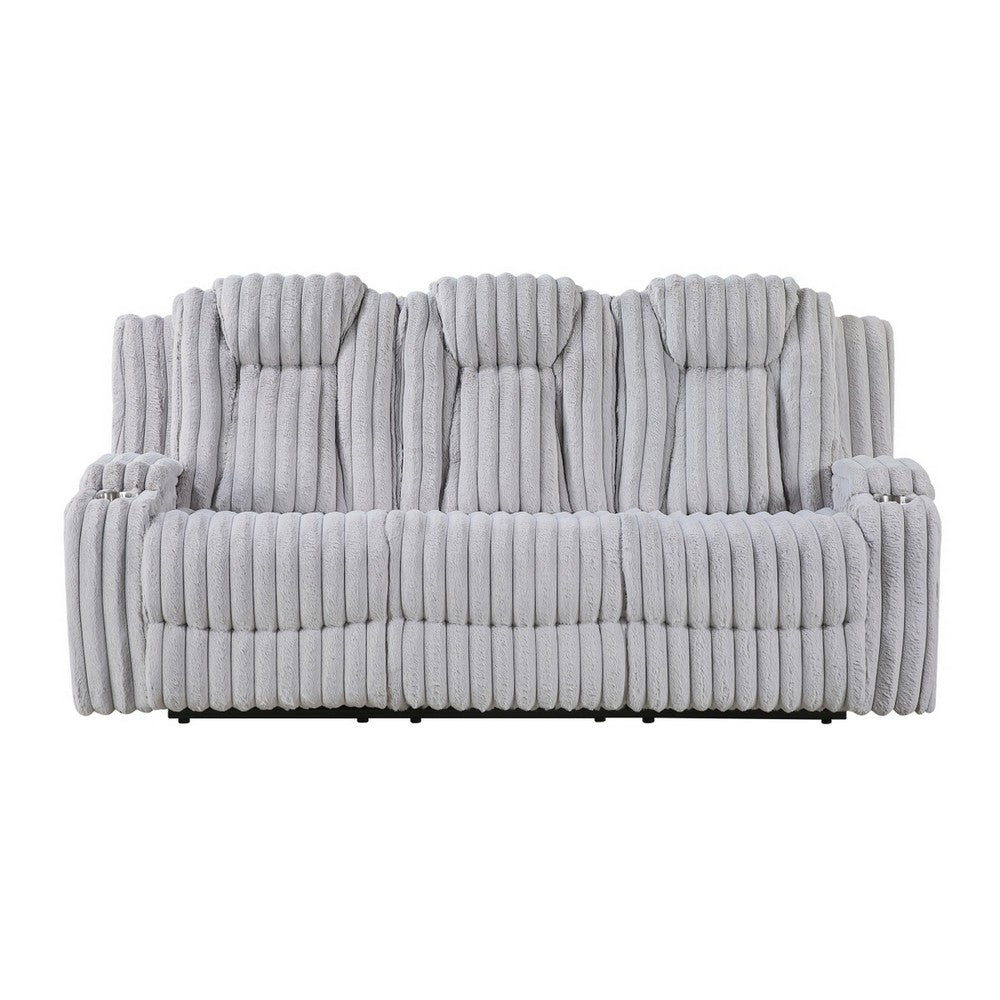 Phil Reclining Sofa with Tab Pull | Cup Holders | Light Gray Corduroy