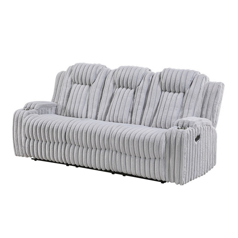 Phil Reclining Sofa with Tab Pull | Cup Holders | Light Gray Corduroy