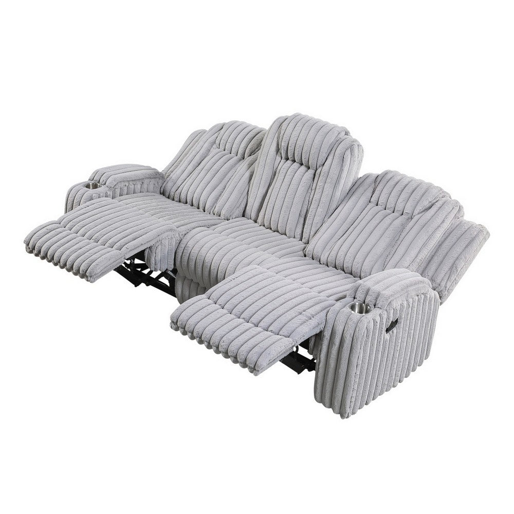 Phil Reclining Sofa with Tab Pull | Cup Holders | Light Gray Corduroy