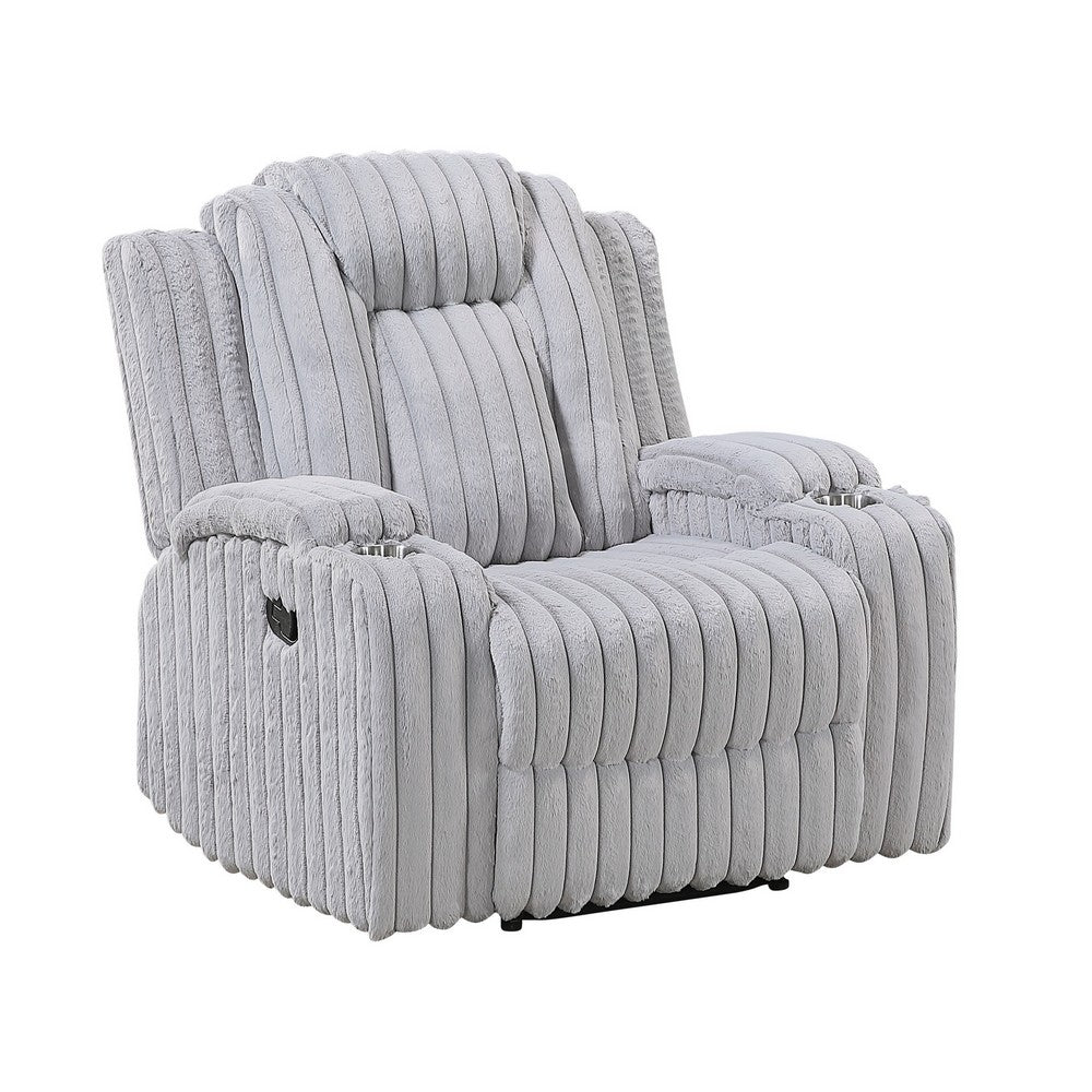 Phil Tab-Pull Recliner Chair with Cup Holders | Light Gray Corduroy