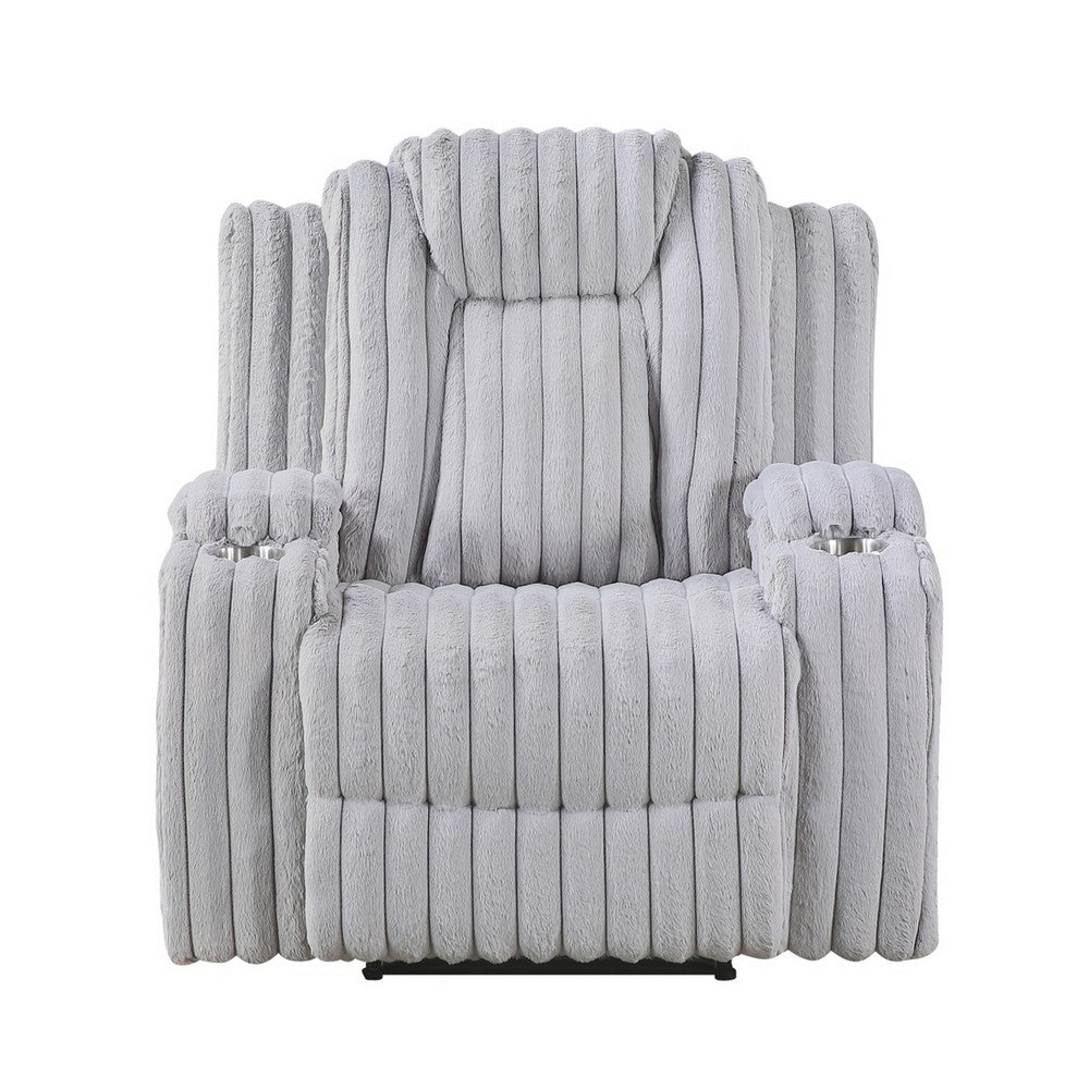 Phil Tab-Pull Recliner Chair with Cup Holders | Light Gray Corduroy
