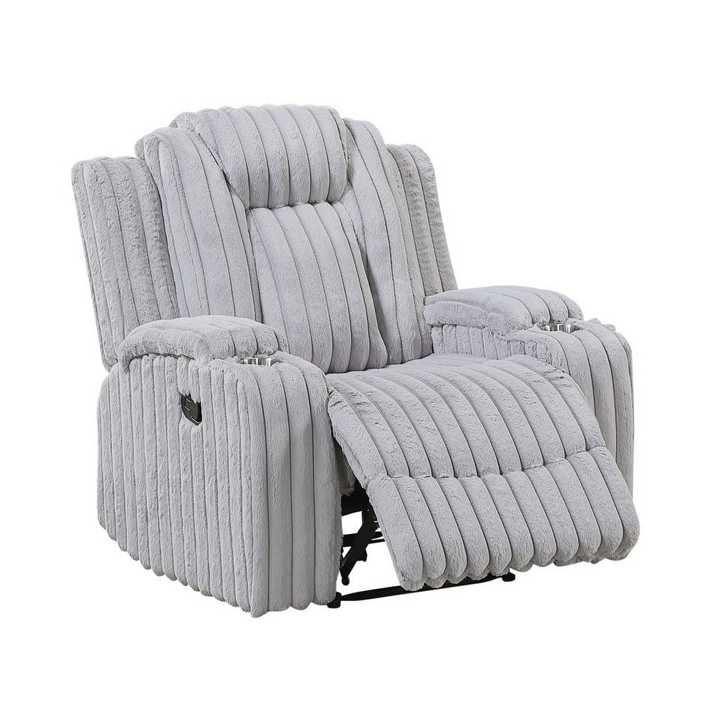 Phil Tab-Pull Recliner Chair with Cup Holders | Light Gray Corduroy