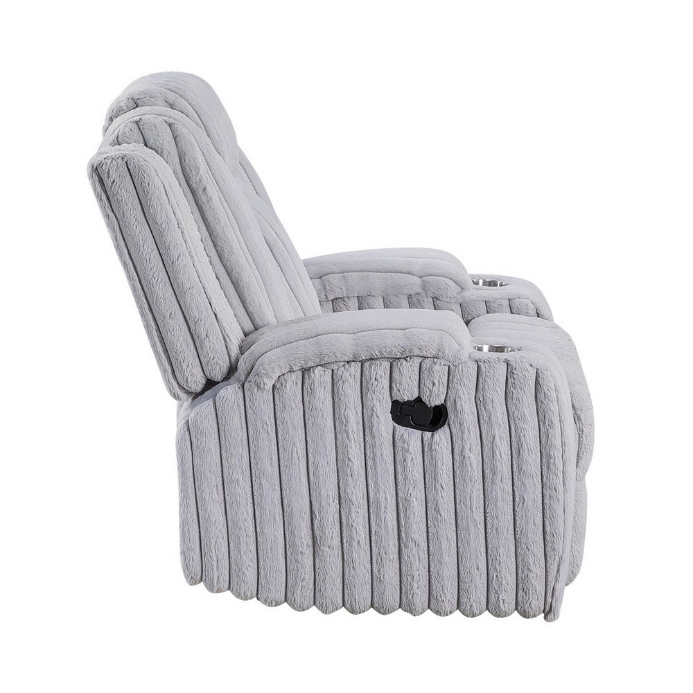 Phil Tab-Pull Recliner Chair with Cup Holders | Light Gray Corduroy