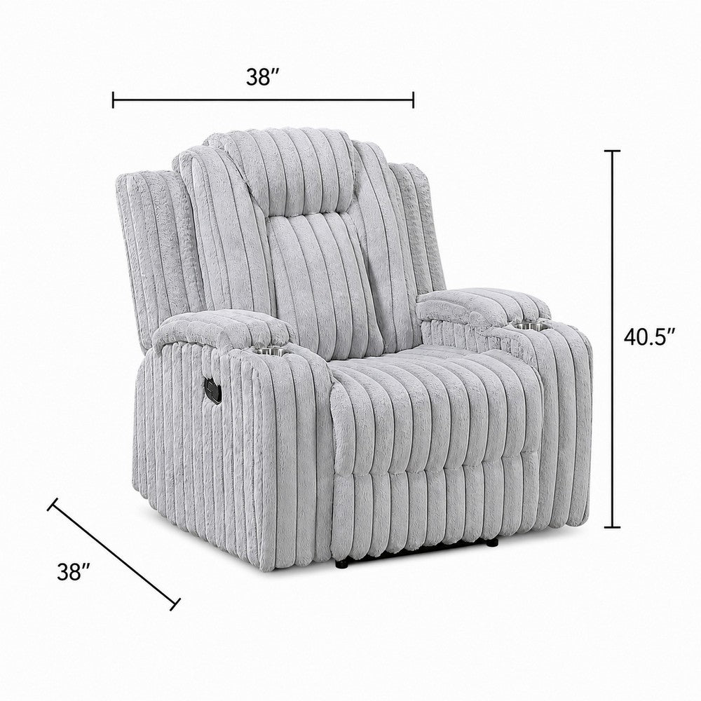 Phil Tab-Pull Recliner Chair with Cup Holders | Light Gray Corduroy