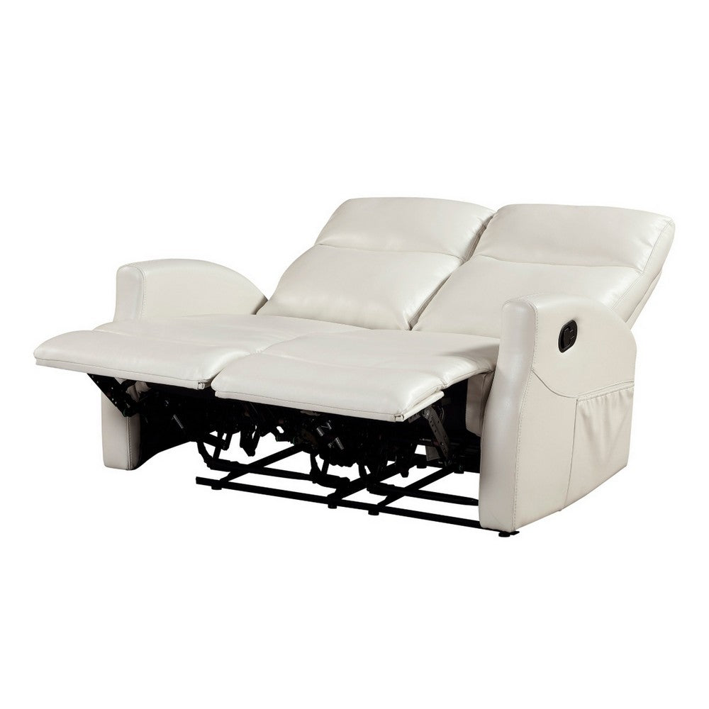 Henly Double Reclining Loveseat | Magazine Pockets | Beige Faux Leather