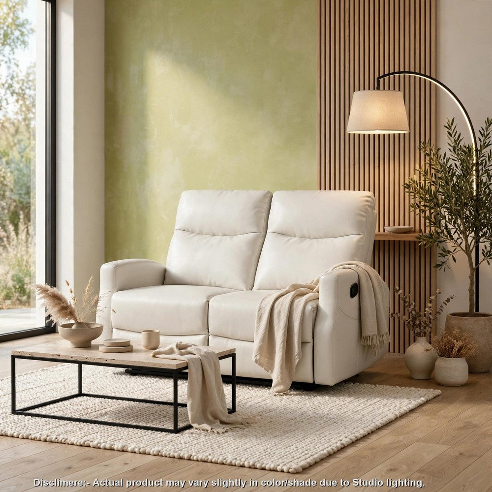 Henly Double Reclining Loveseat | Magazine Pockets | Beige Faux Leather