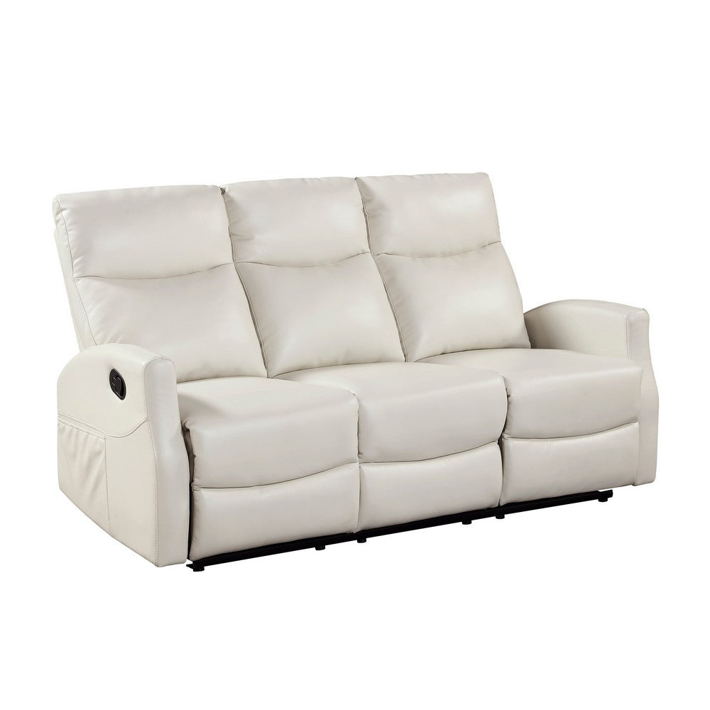 Henly Double Reclining Sofa with Magazine Pockets | Beige Faux Leather