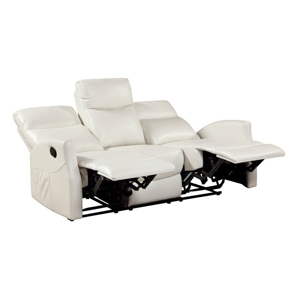 Henly Double Reclining Sofa with Magazine Pockets | Beige Faux Leather