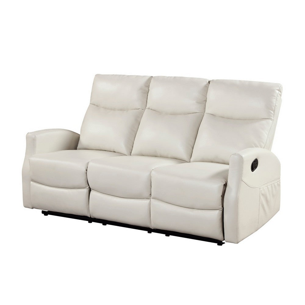 Henly Double Reclining Sofa with Magazine Pockets | Beige Faux Leather